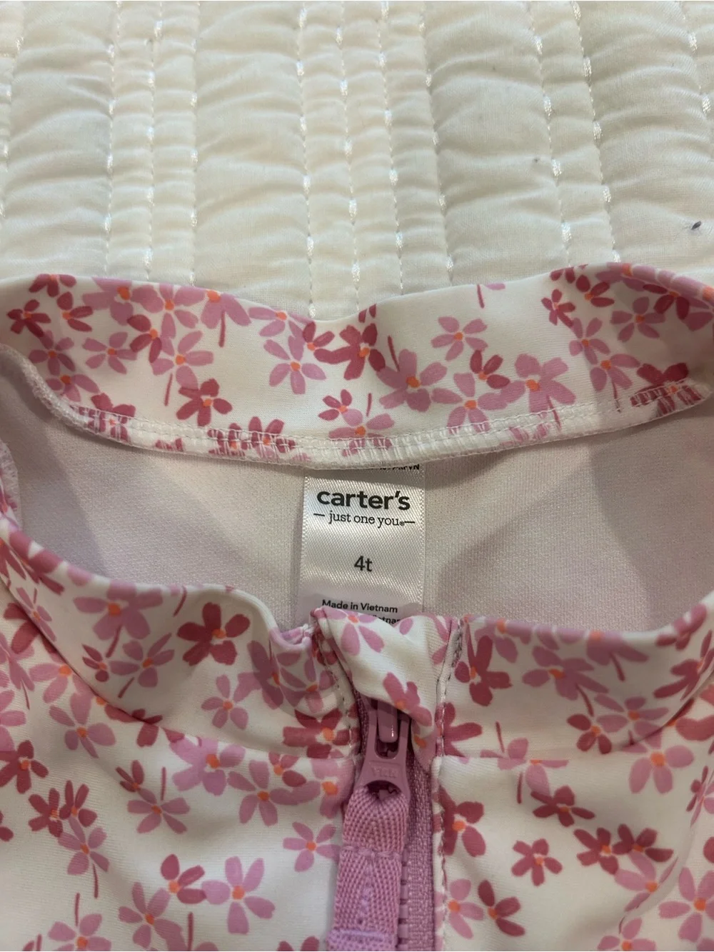 Carter’s Pink/Ivory One Piece Rashguard style Swimsuit Size 4T